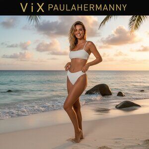 ViX Paula Hermanny Firenze Gigi Hot High Waist Bikini Bottoms NWT White Med